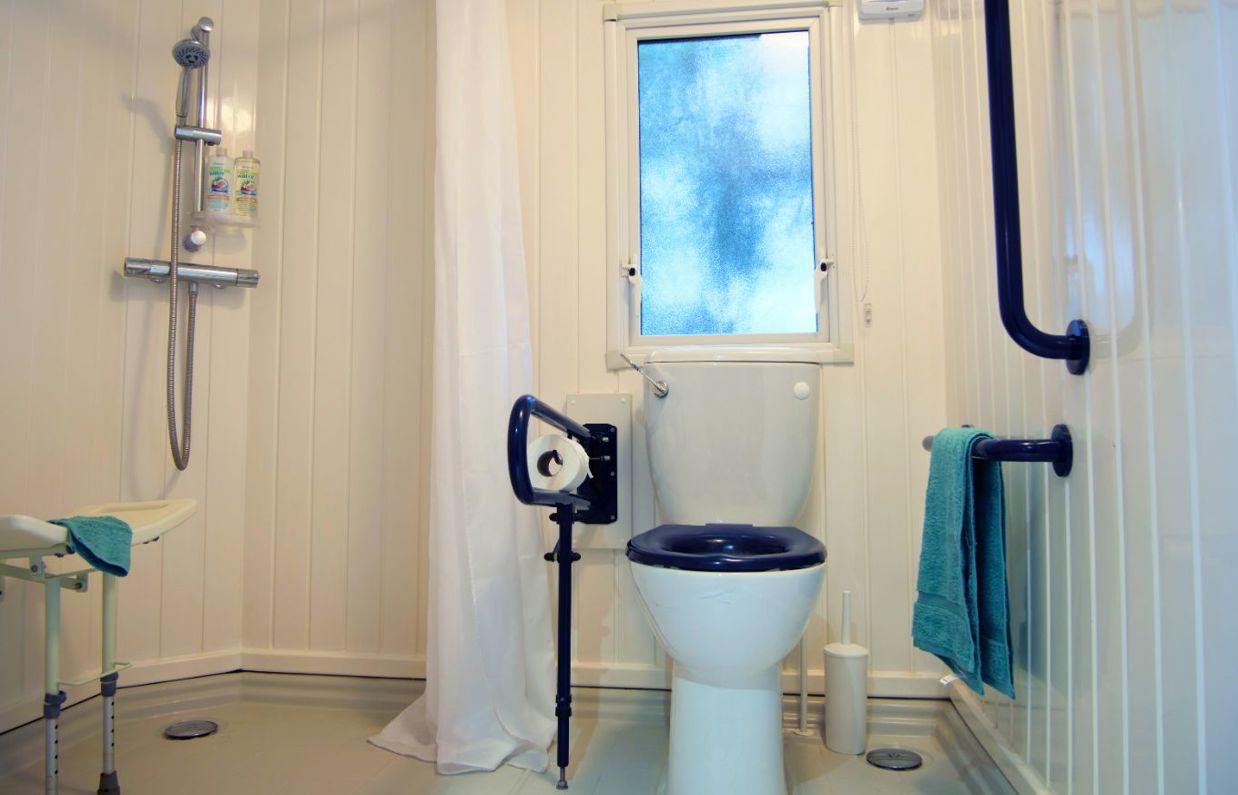 Internal of an accessible caravan wet room style bathroom