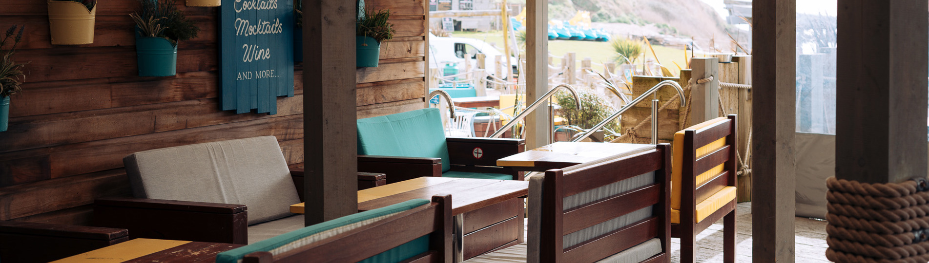 The outdoor seating area of Southside Bar & Grill with covered veranda