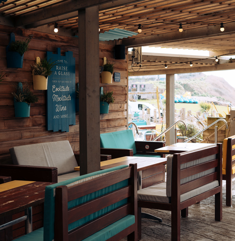 The outdoor seating area of Southside Bar & Grill with covered veranda