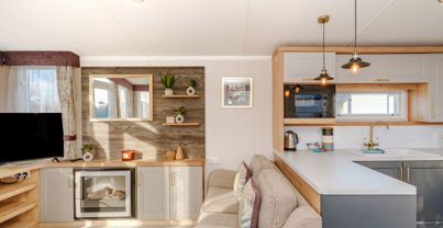 Internal of a caravan lounge kitchen