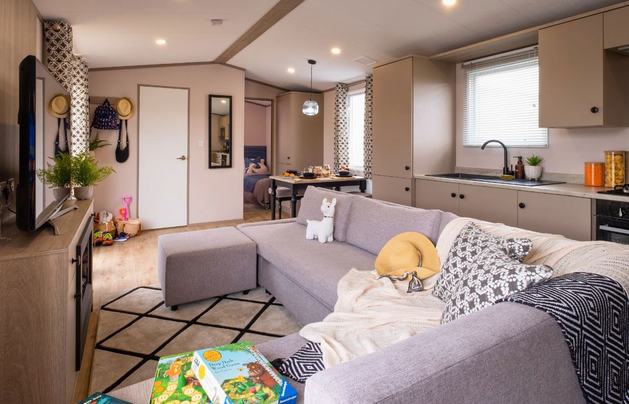 Internal of a caravan open plan living space