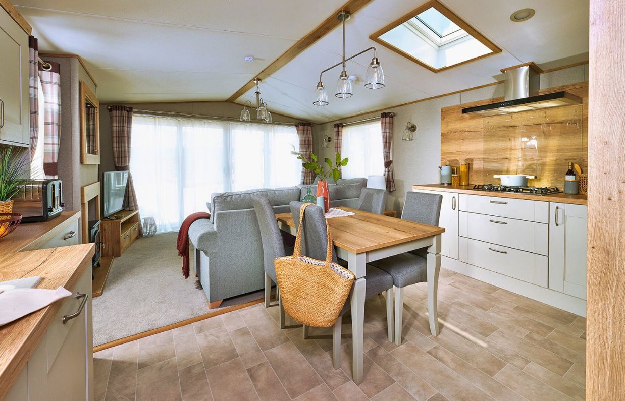 Internal of a caravan open plan living space