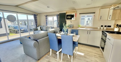 Internal of a caravan open plan living space