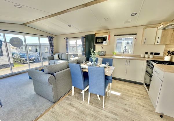 Internal of a caravan open plan living space