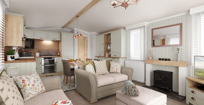 Internal of a caravan open plan living space