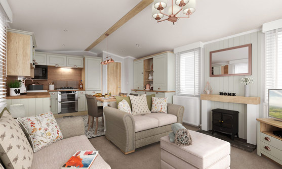 Internal of a caravan open plan living space