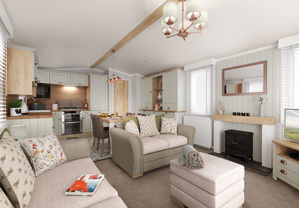 Internal of a caravan open plan living space