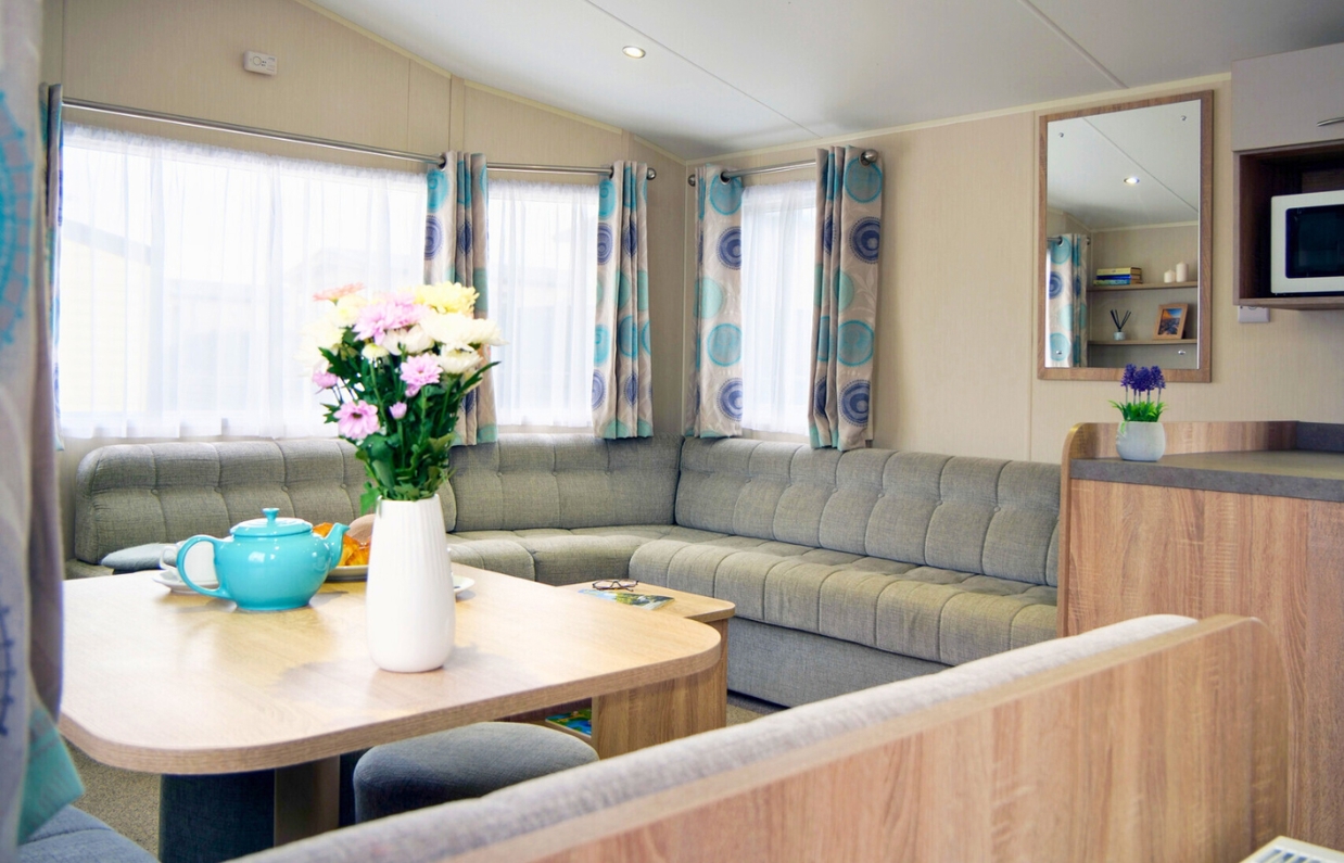 Internal of a caravan open plan living space