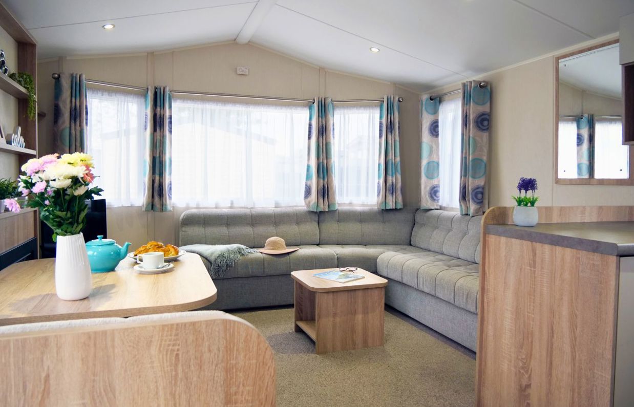 Internal of a caravan open plan living space