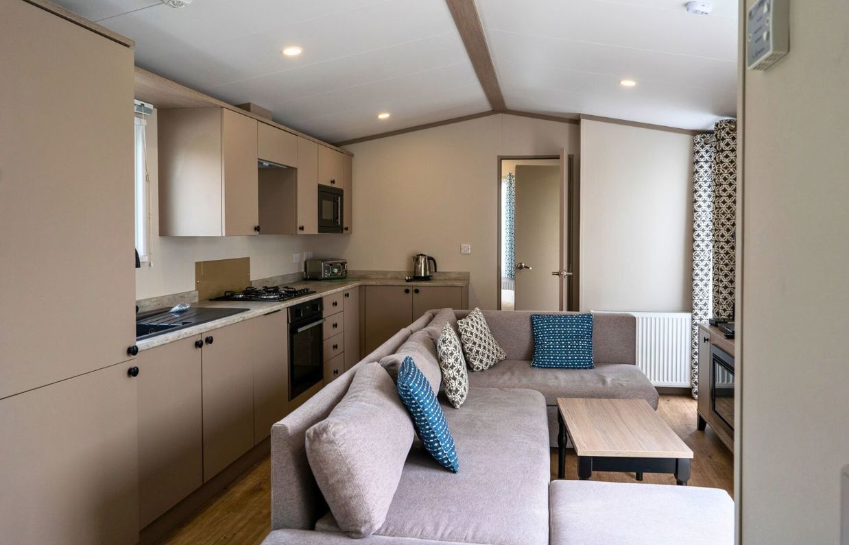 Internal of a caravan open plan living space