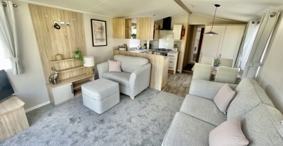 Internal of a caravan open plan living space