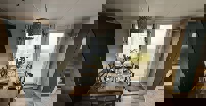 Internal of a caravan open plan dining area