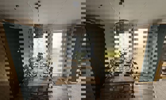 Internal of a caravan open plan dining area