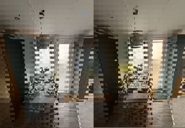 Internal of a caravan open plan dining area