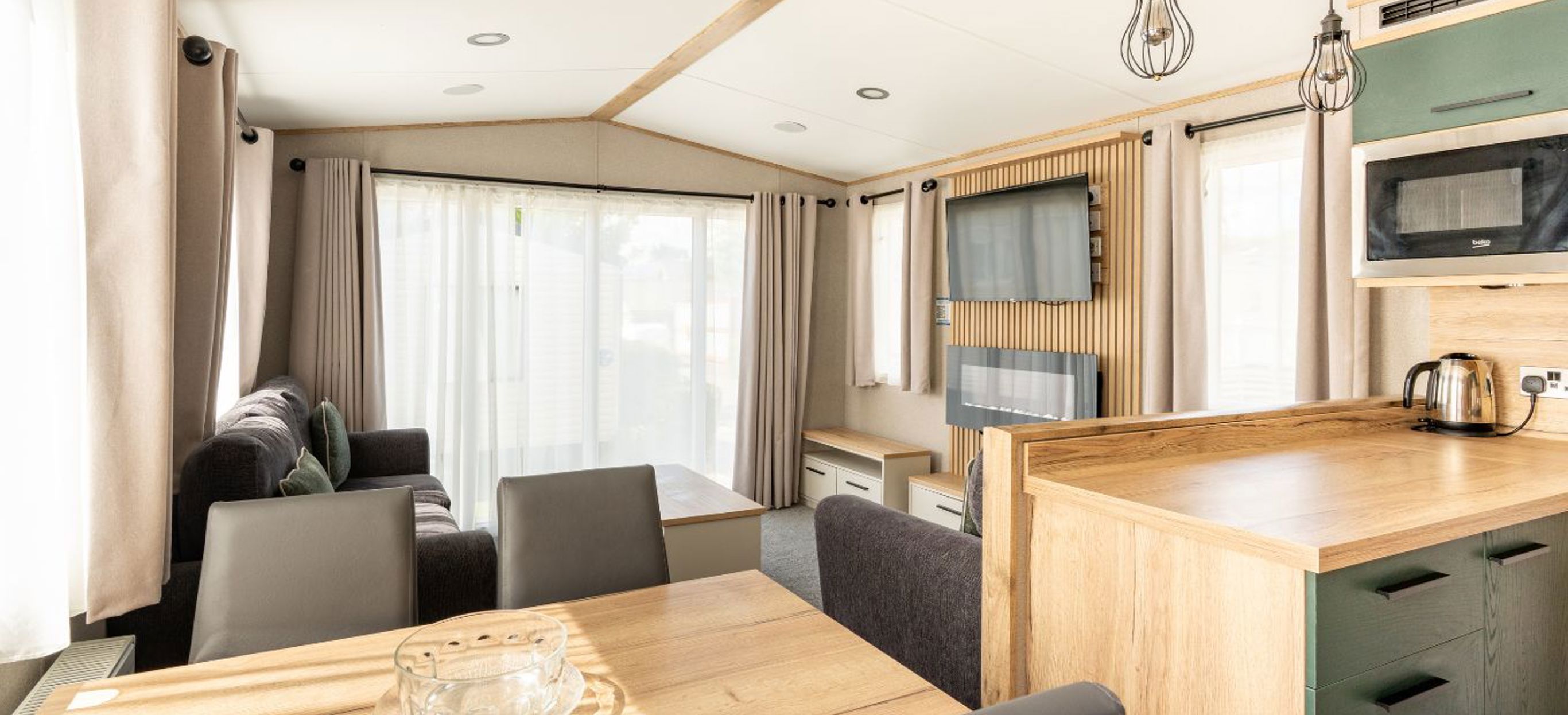 Internal of a caravan open plan living space