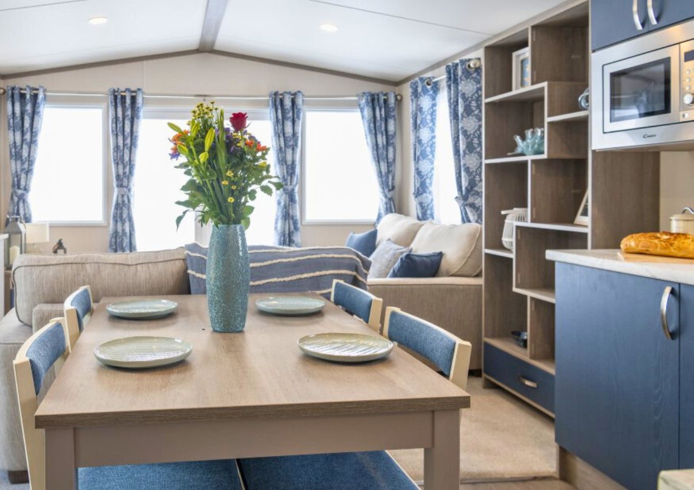 Internal of a caravan open plan living space