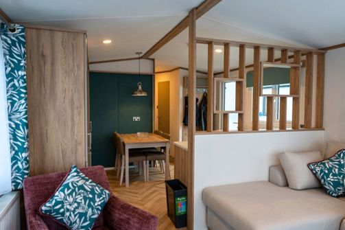 Internal of a caravan open plan living space