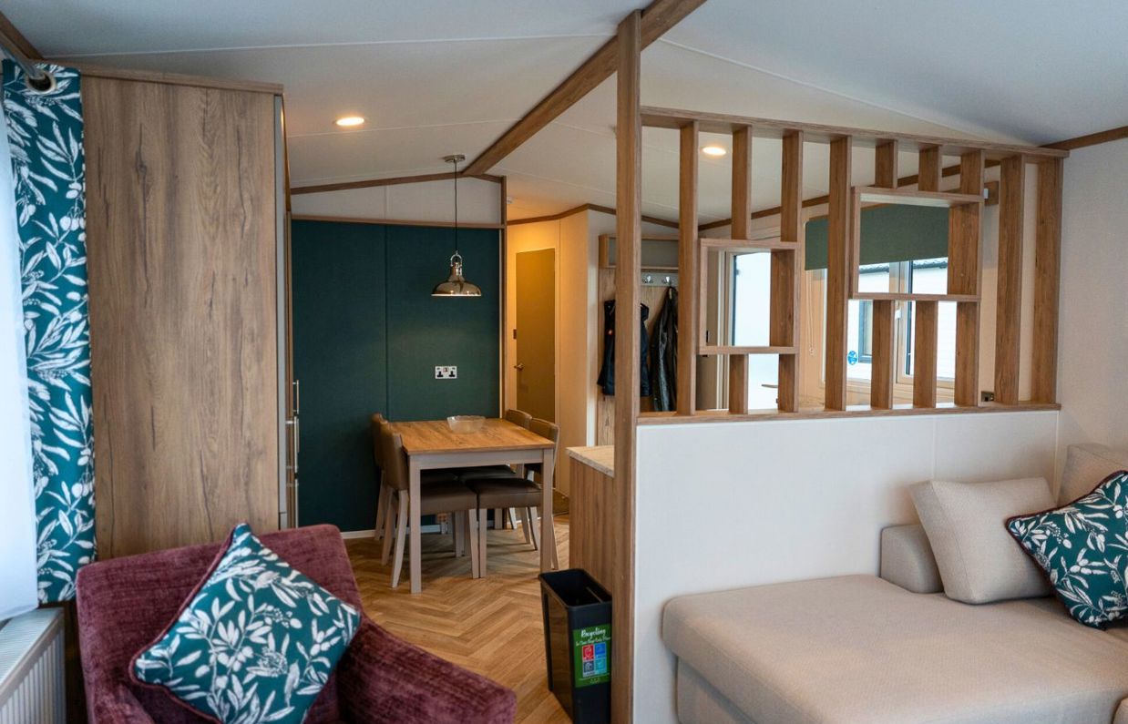 Internal of a caravan open plan living space