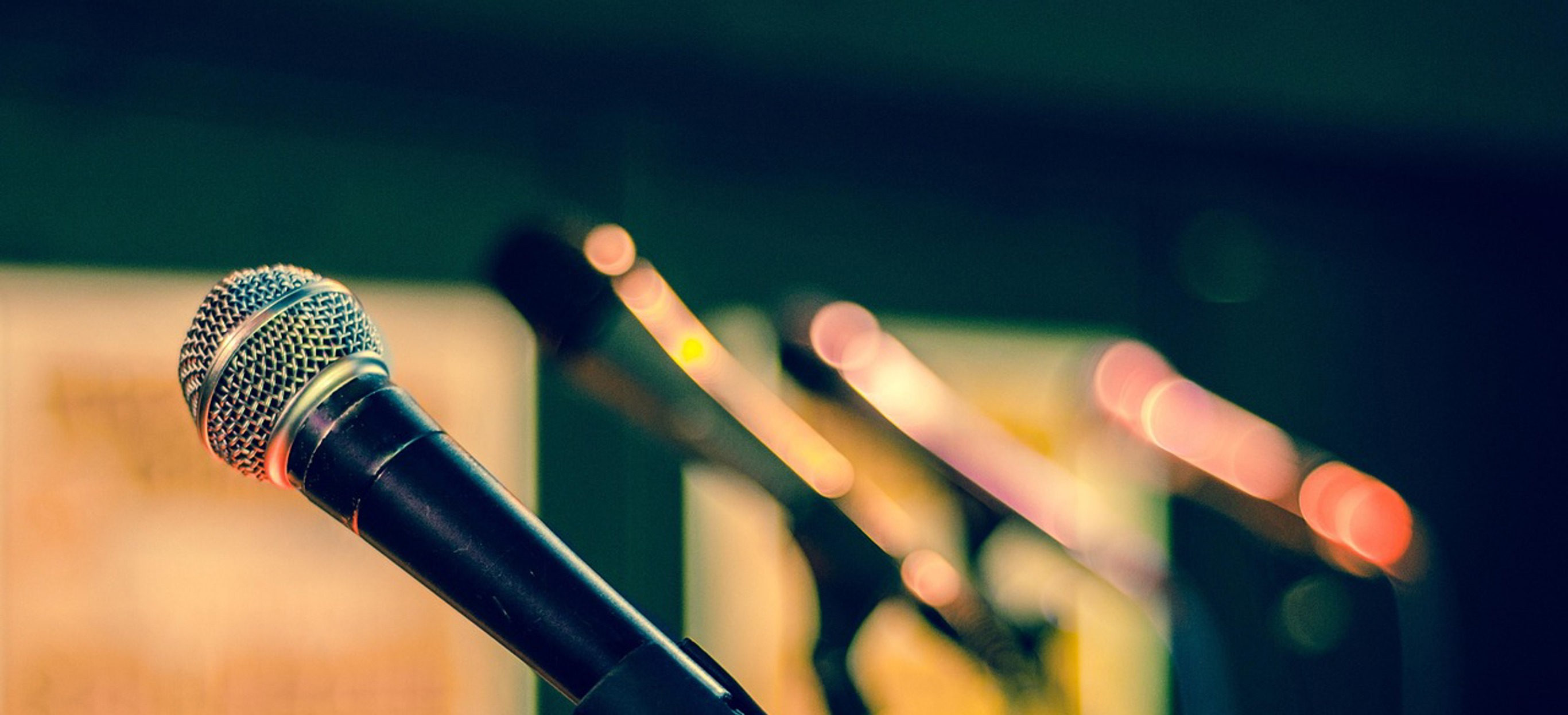 Close up of microphone on a stage