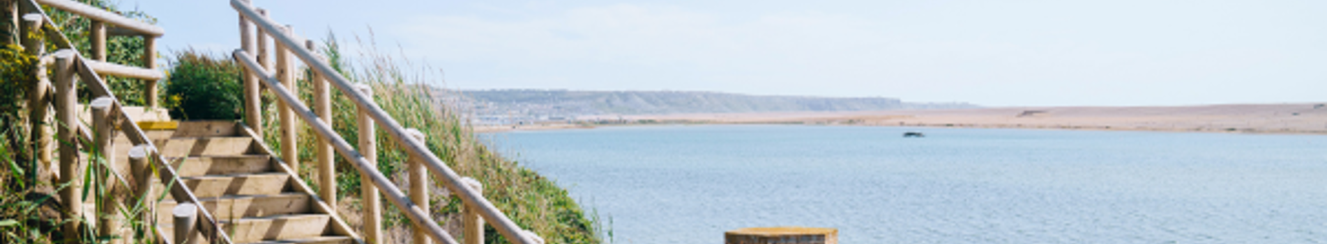 The Jurassic Coastal Path at Chesil Beach in Dorset with View of Portland