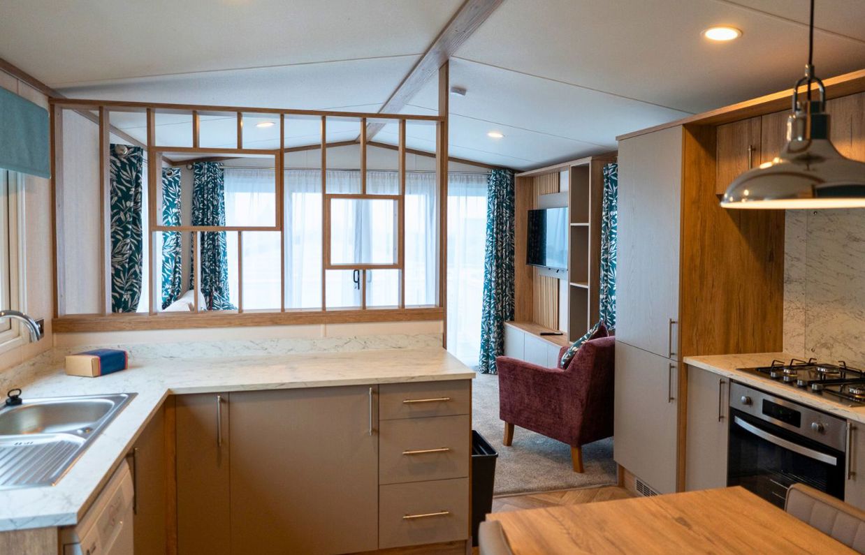 Internal of a caravan open plan living space