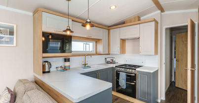Internal of a caravan open plan kitchen