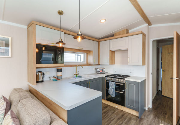 Internal of a caravan open plan kitchen