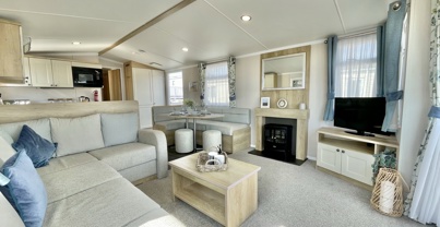 Internal of a caravan open plan living space