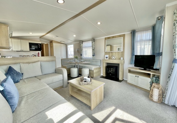 Internal of a caravan open plan living space