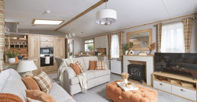 Internal of a caravan open plan living space