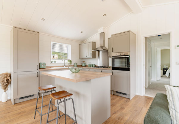 Internal of a luxury lodge open plan kitchen