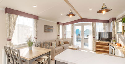 Internal of a caravan open plan living space