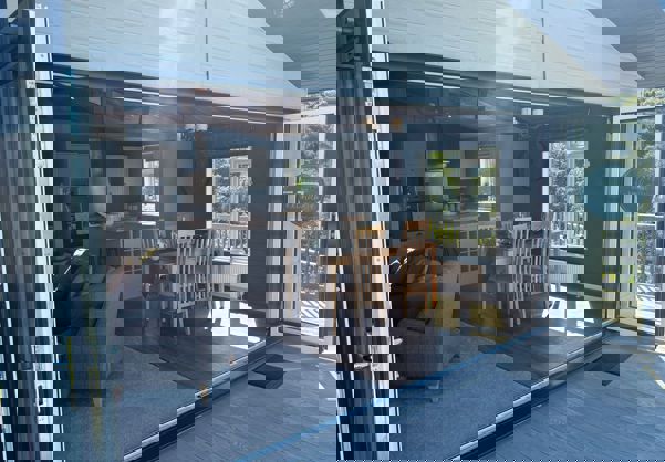 Open plan Living and kitchen area from decking