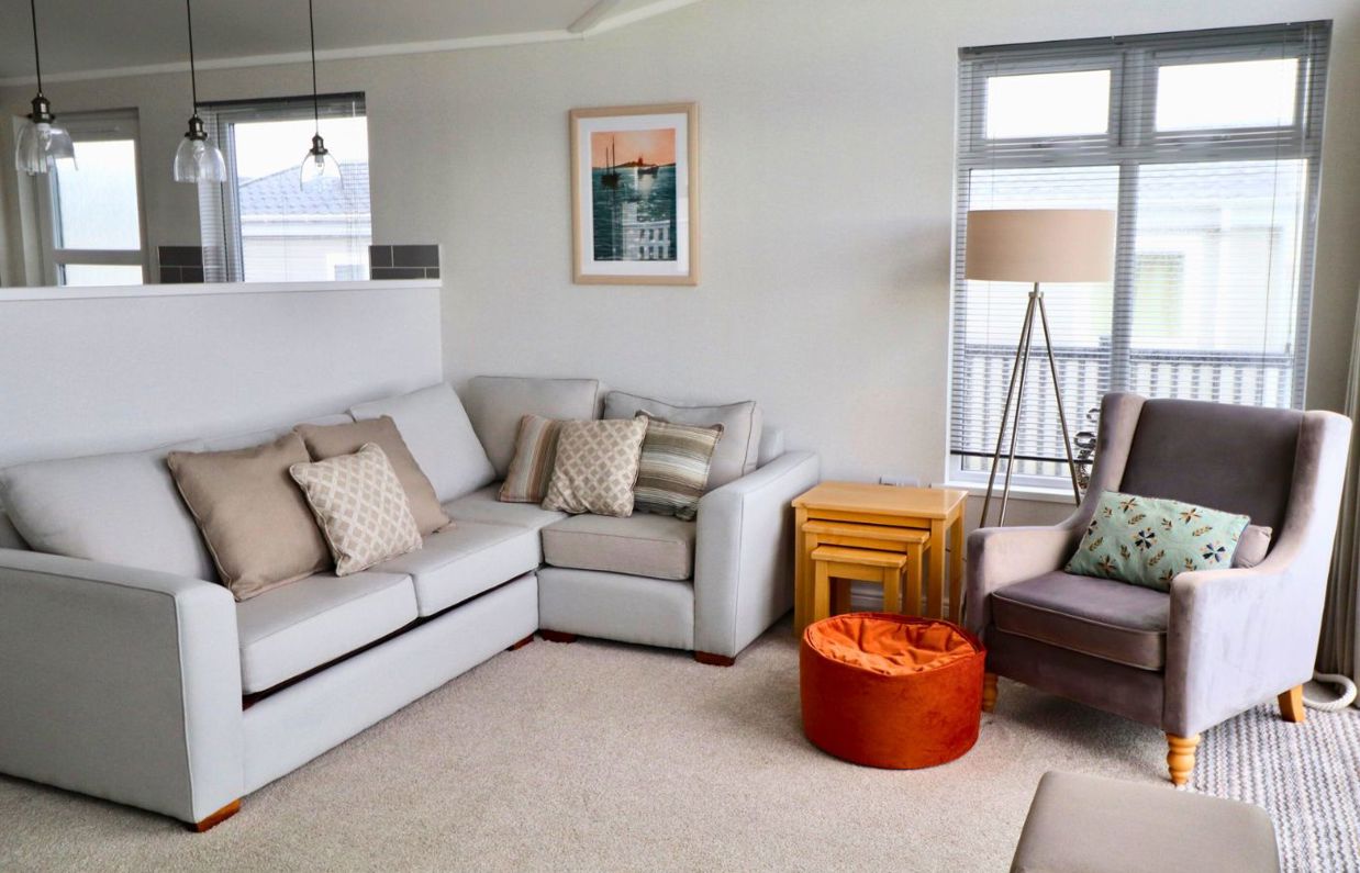 Internal of a caravan open plan lounge