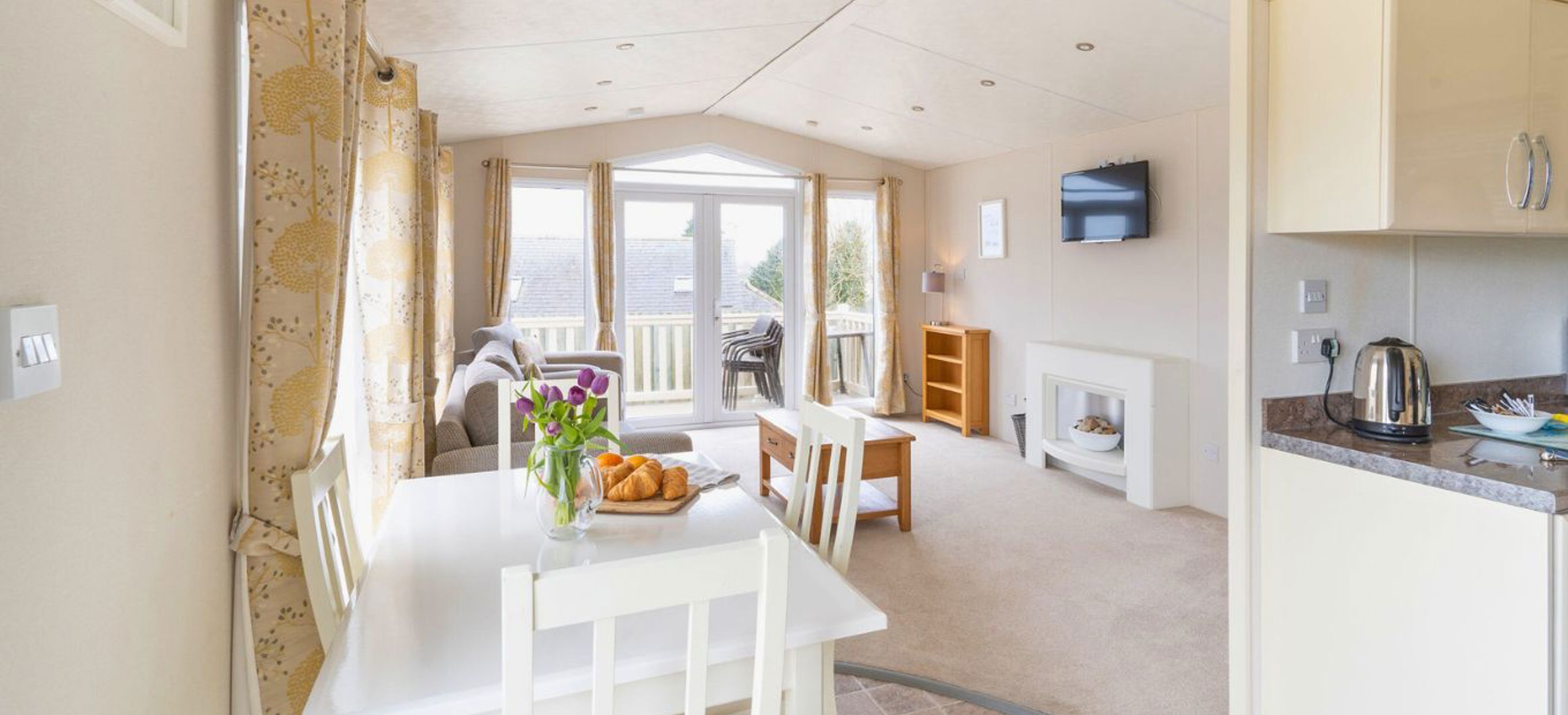 Internal of a caravan open plan living space