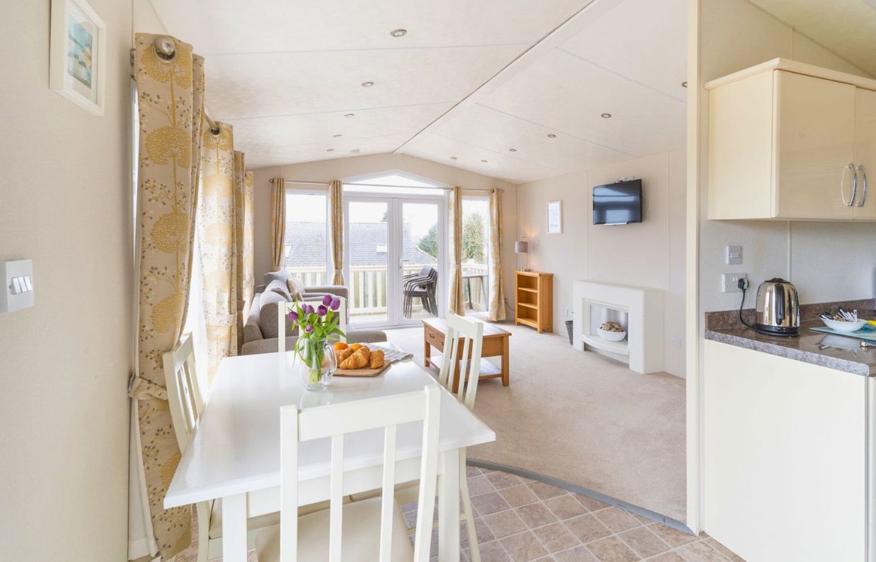 Internal of a caravan open plan living space