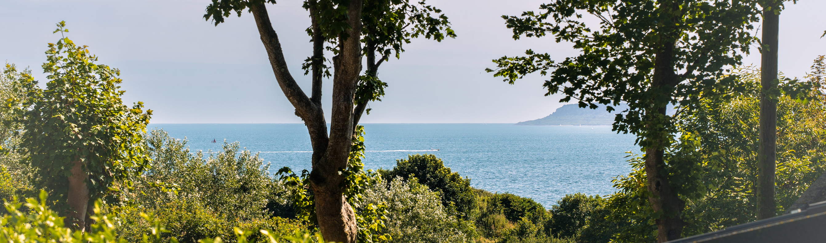 The view of the sea and Portland through countryside from Osmington Mills Lodge Park