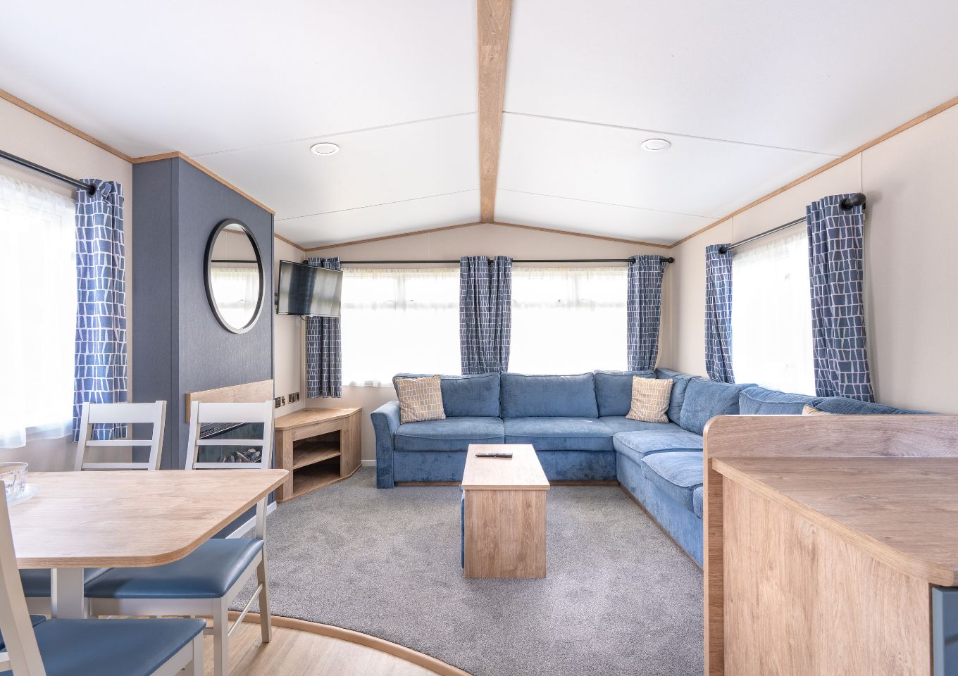 Internal of a caravan open plan living space
