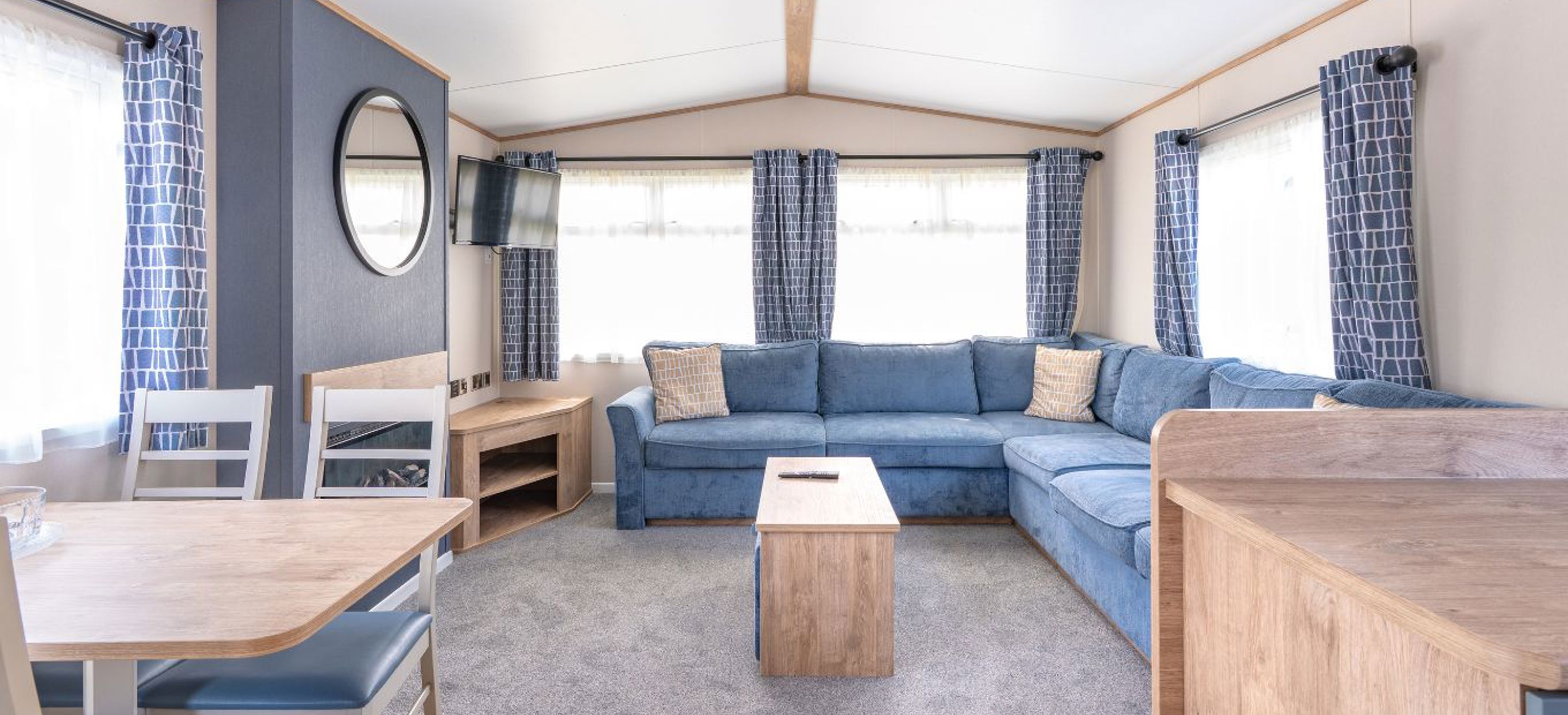 Internal of a caravan open plan living space