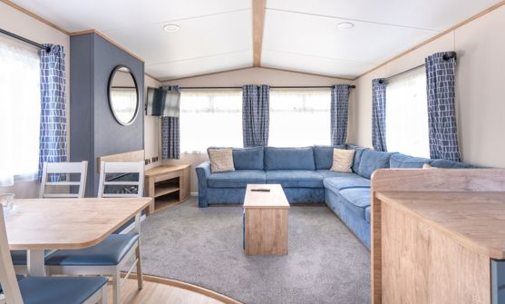 Internal of a caravan open plan living space
