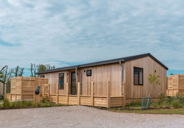 External of a luxury lodge on pitch