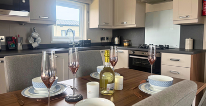 Internal of a caravan kitchen diner area
