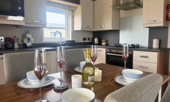 Internal of a caravan kitchen diner area