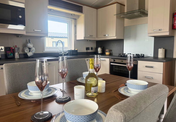 Internal of a caravan kitchen diner area