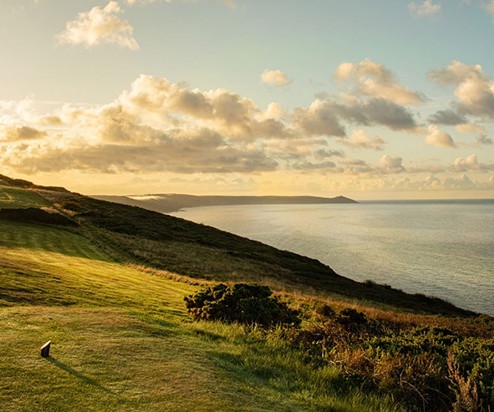 Views of the sea and coast from a golf course