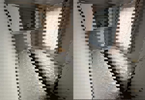 Internal of a caravan twin bedroom