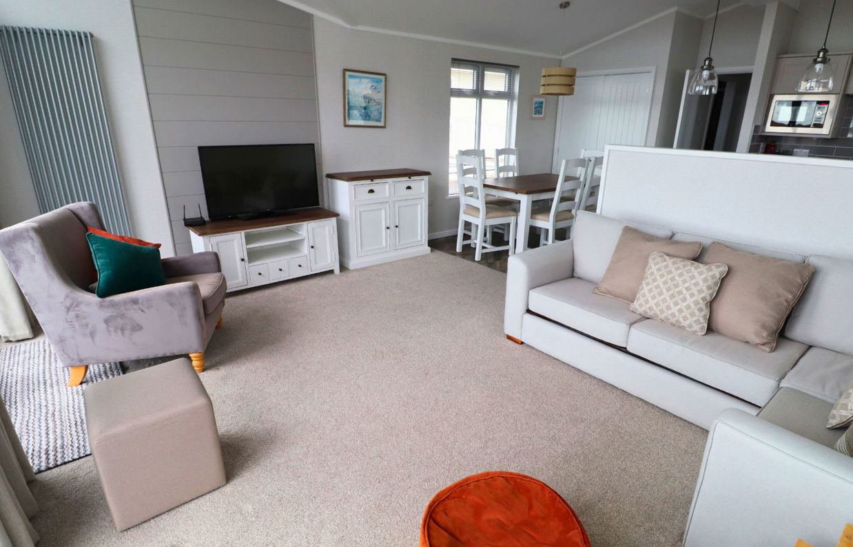 Internal of a caravan open plan living space 