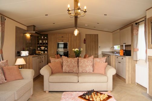 Internal of a caravan open plan living space