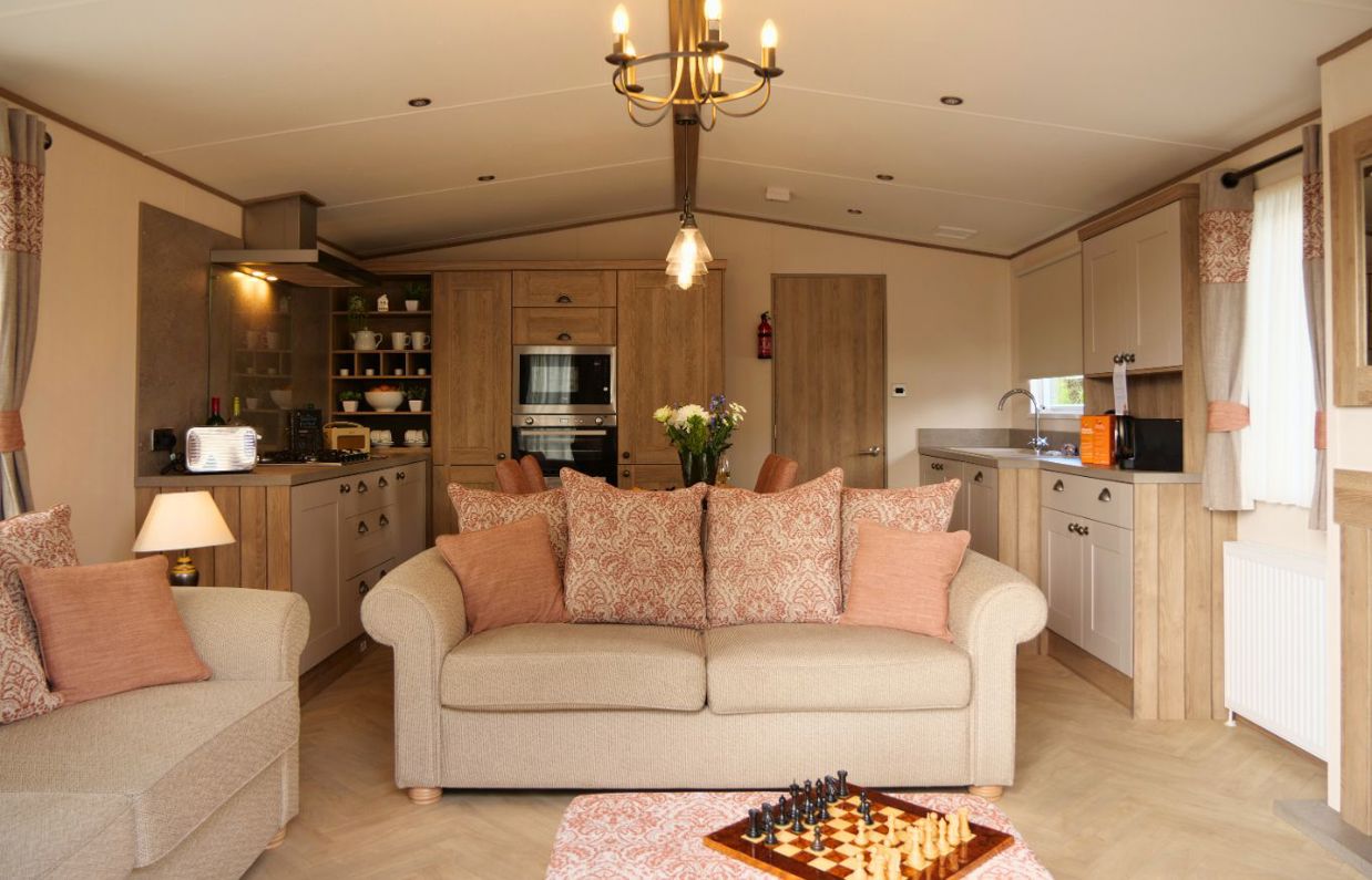 Internal of a caravan open plan living space