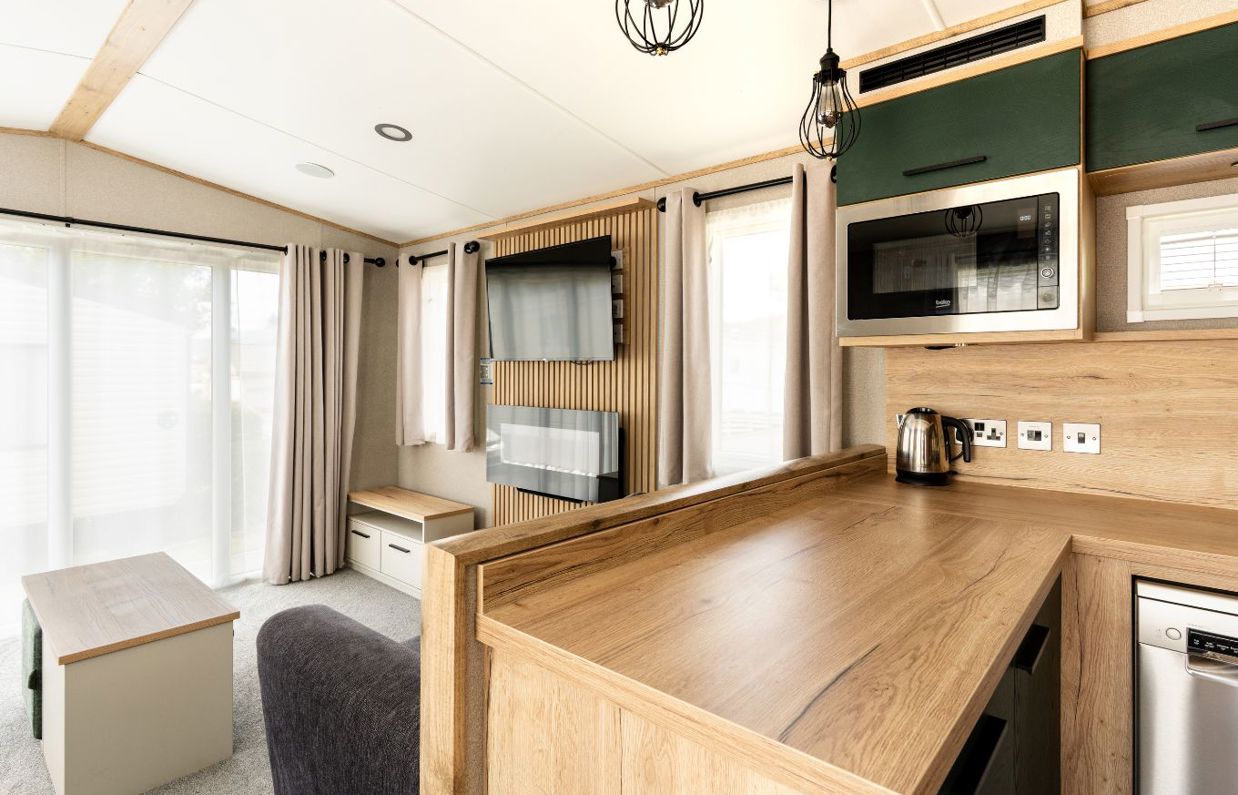Internal of a caravan open plan living space